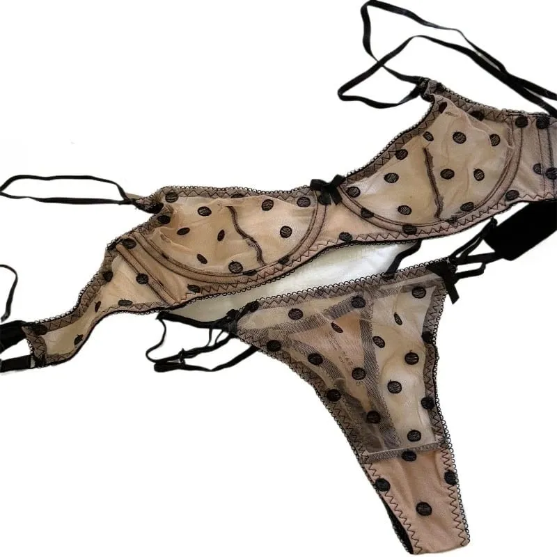 French Ultra-thin Polka-dot Lace Underwear Set Alluring and Innocent Style Push-up Cleavage-enhancing Bra with Soft Underwire — image 1