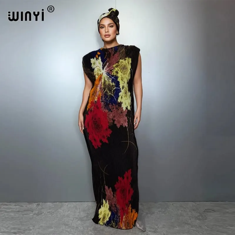 Plisované elastické tenké šaty dámské zmačkaný design Plisované luxusní muslimské společenské šaty Abaya Poncho pro ženy Plážové oblečení Kaftan