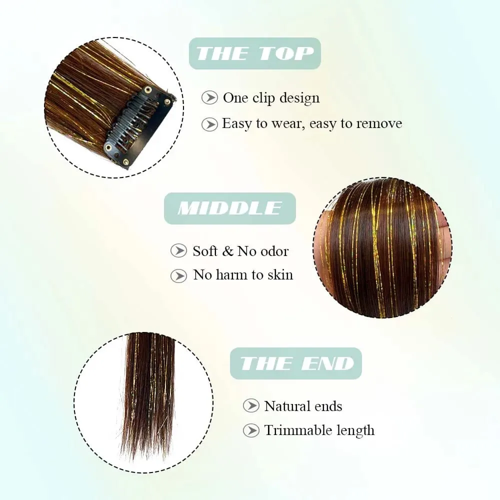 2PCS light brown with tinsel Hair Extensions 24inch Sparkling Hair Clips Multicolored Clip In On Hair Extension Synthetic Hair