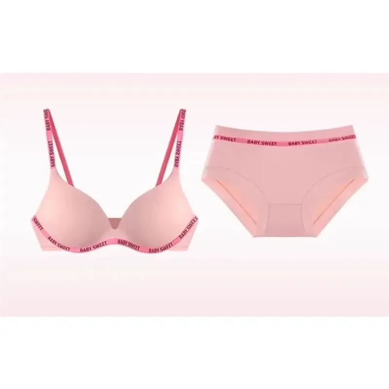 Stylish Vivid Color Dopamine Lingerie Sexy Boost Small Breast Wireless Soft Daily Casual Home Dating Plus Size 32-38 Bra Set Hot