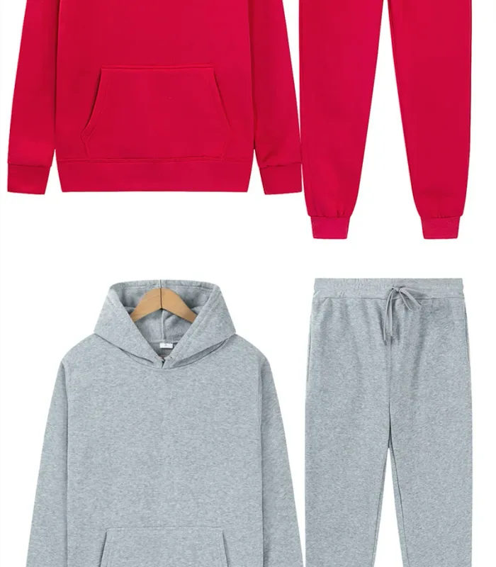 Men's Autumn/Winter New Solid Color Hoodie + Pants Two-Piece Set, Stylish Casual Sports Suit with Custom Printed Logo — image 10