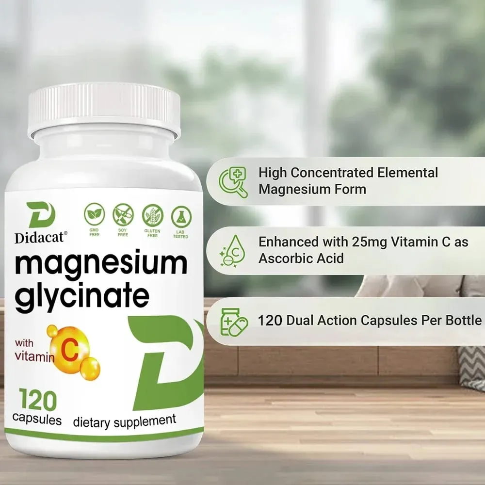 Glycinát hořečnatý 1000 Mg 120 vegetariánských tobolek – vysoce čištěný stopový minerál pro svalové klouby srdce a zdraví trávení