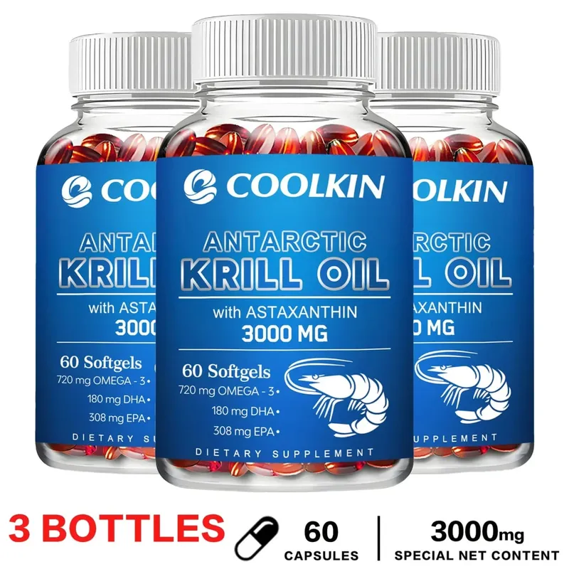 Antarctic Krill Oil 3000mg - with Omega-3 EPA DHA Astaxanthin and Phospholipids - Sustainable Dietary Supplement