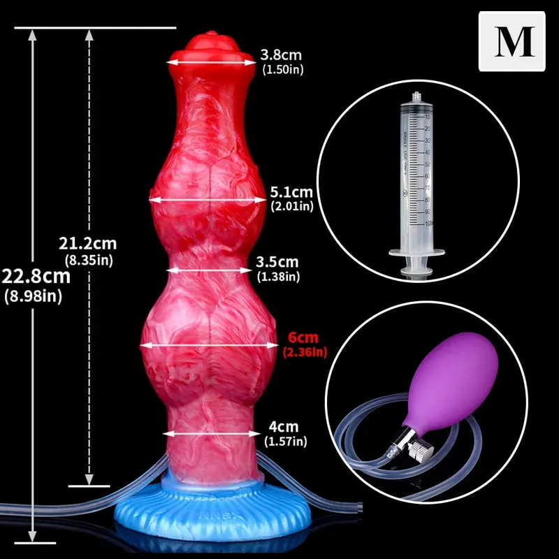 Kæmpe knude sprøjtende-oppustelig dildo med stærk sugekop Silikone oppustet analstik træner Begynder sexlegetøj til kvinder mænd