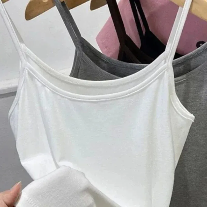 Women Sexy Milk Silk Tops Spaghetti Strap Tops Solid Color Strap Slim Vest Female Basic Tanks Bra Underwear Summer Base Shirt