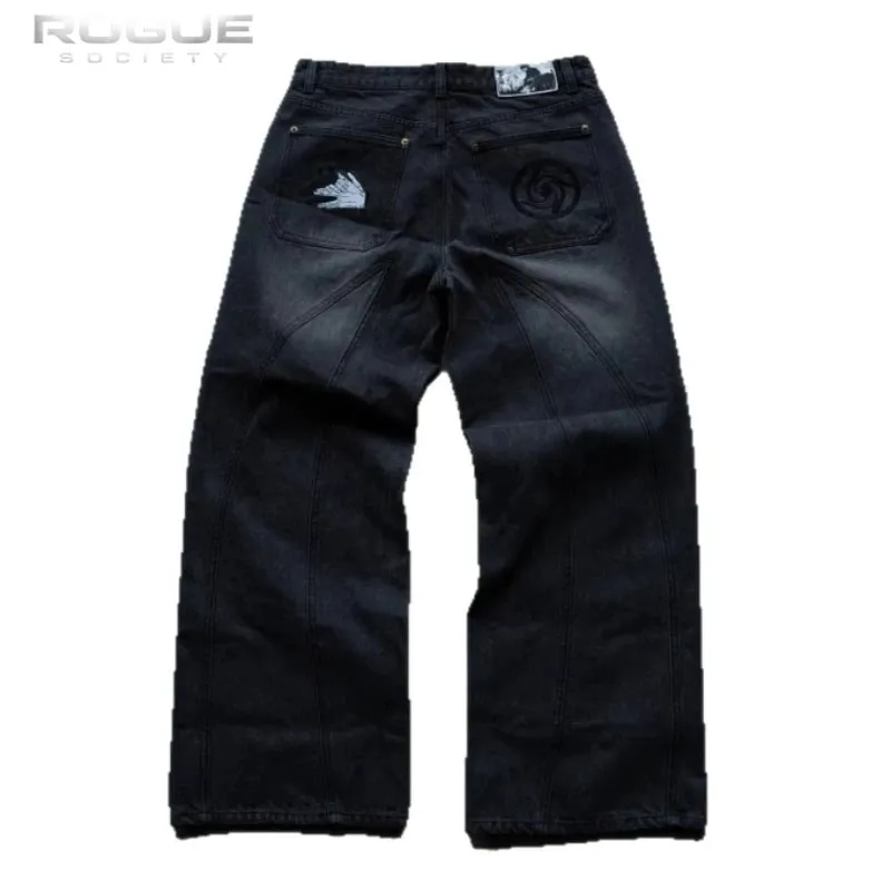 Korean Streetwear Vintage Y2K Washed Jeans Men Harajuku Embroidery American Hip Hop Baggy Denim Pants Unisex High Street Clothes