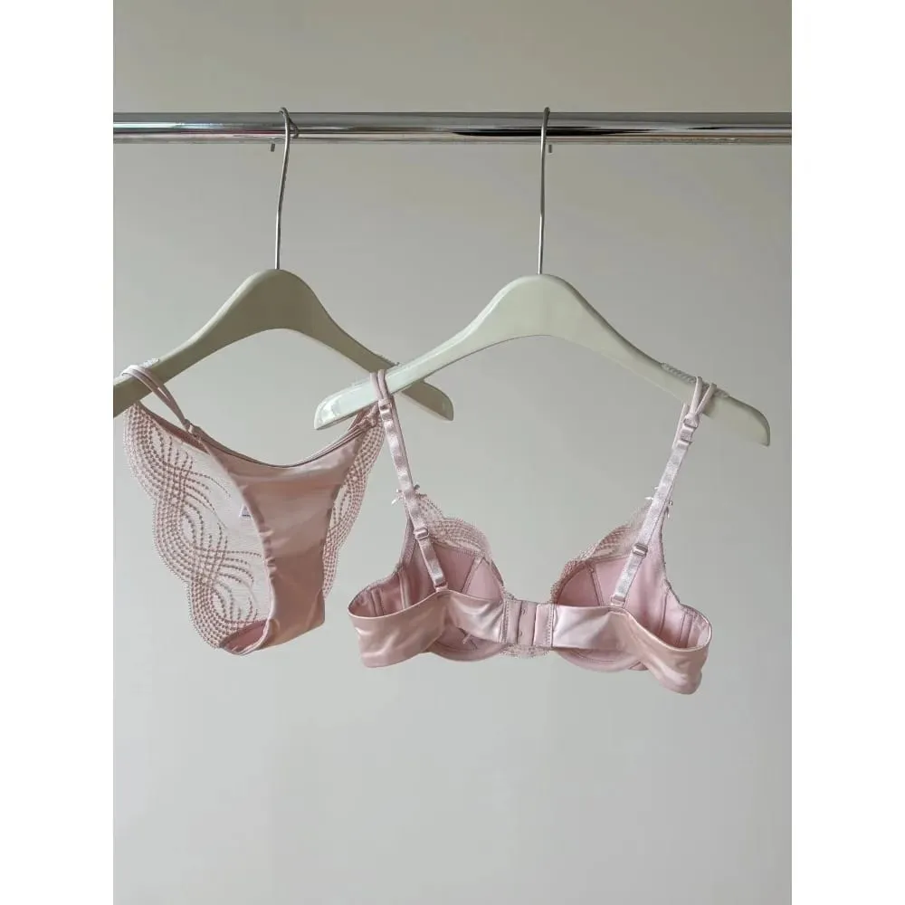 Half Cup Lingerie Set Women Thin Cup Push Up Soft Underwire Bra Panty Small Chest Gather Side Support Anti Sag Underwear 32‑38