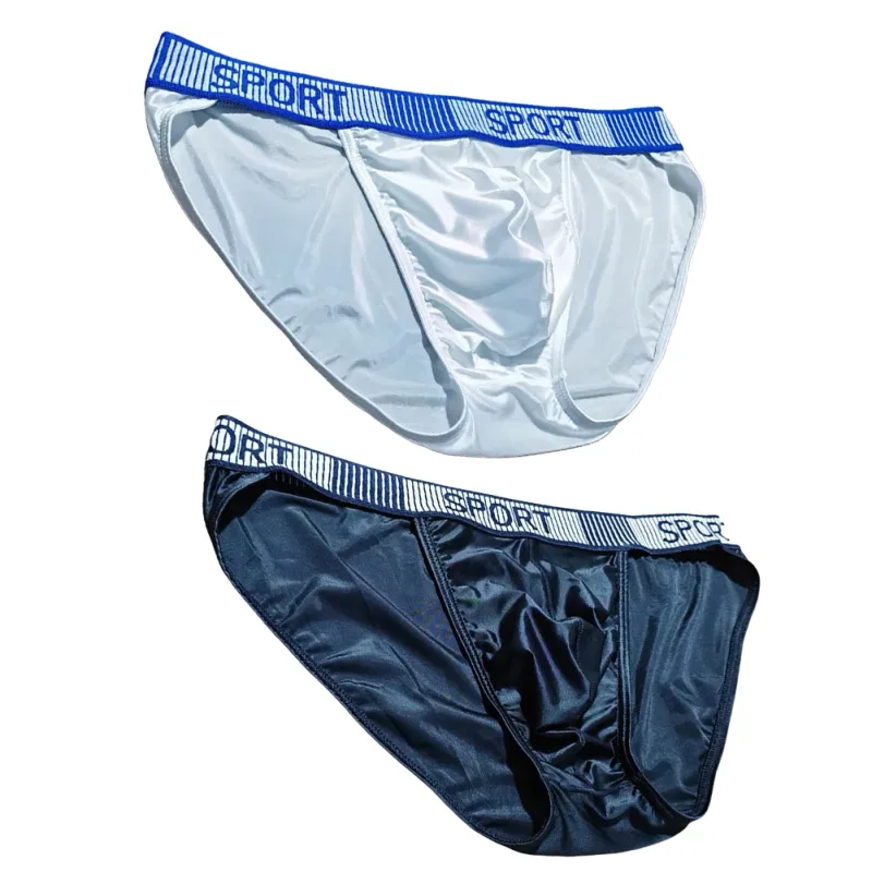 Herren-Slip mit hoher Gabel, mittlere Taille, elastisch, atmungsaktiv, U-konvexe Unterhose, Eisseide, Herrenunterwäsche, eng anliegende, seidige Shorts