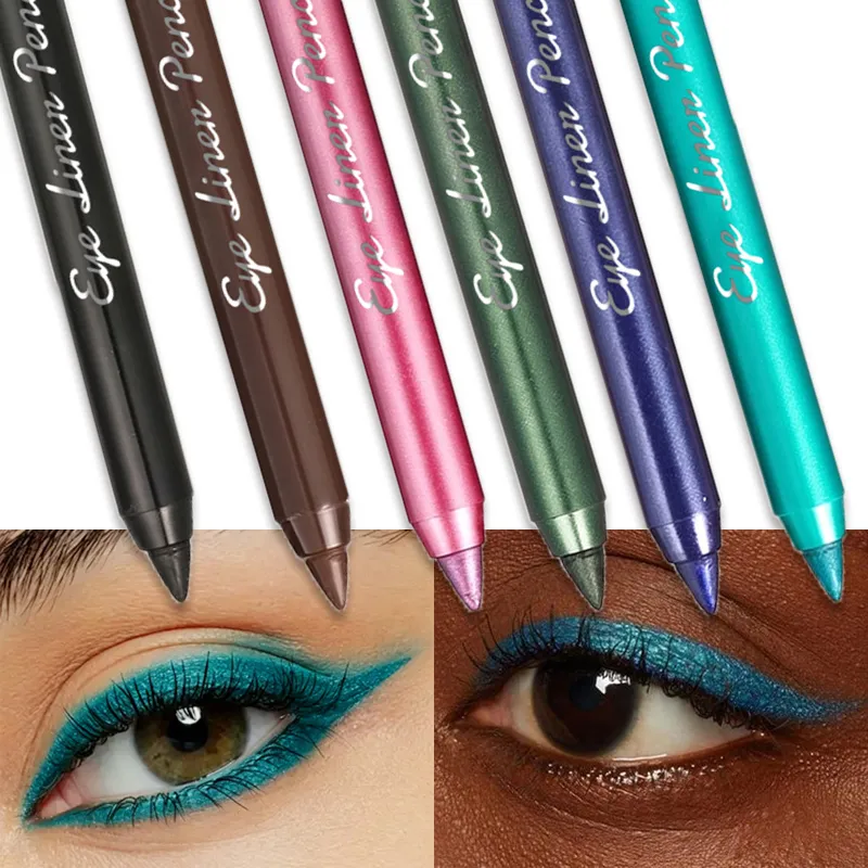 1Pc Waterproof Blue Green Eyeliner Pencil Smudge-Proof Long-Lasting Pearlescent Glitter Eye Liner High Pigmented Punk Eye Makeup — image 3