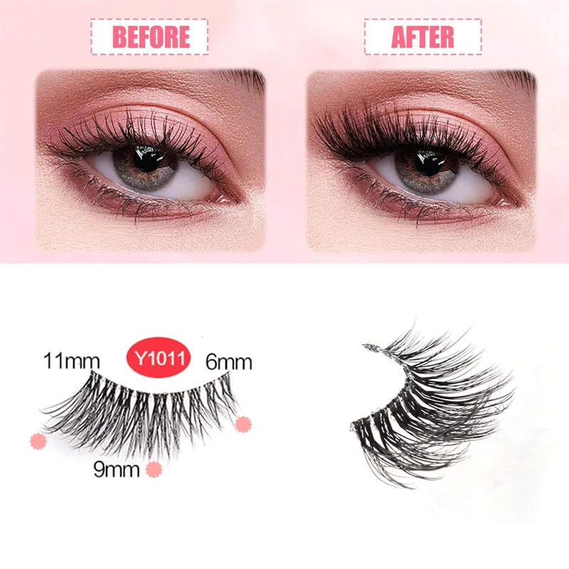 Halve øjenvipper Katteøjevipper 3/5/10 par falske øjenvipper Fluffy Blødt naturligt udseende Klart bånd 3D Mink-vipperforlængelse makeup — image 3