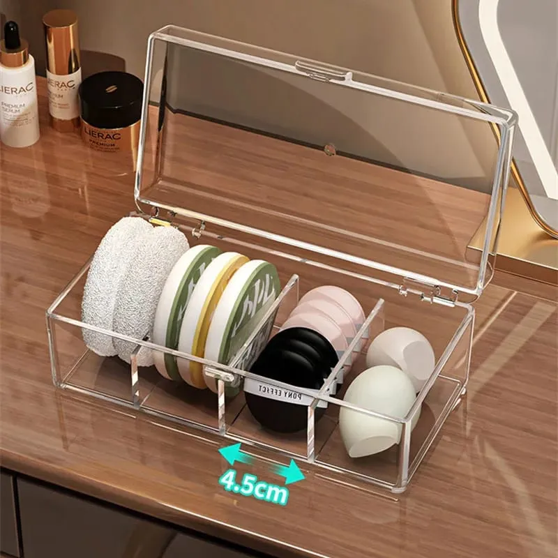 Stackable Acrylic Makeup Brushes Storage Box with Lid Clear Makeup Sponges Organizer Dustproof Cosmetic Tools Puff Storage Case — image 3