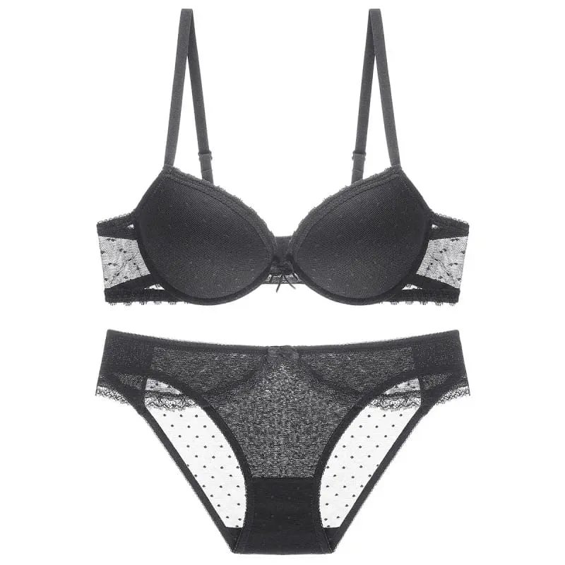 European and American Upper Support Top Thin Bottom Thick Cotton Cushion Steel Ring Push up Sexy Bra Lace Lingerie Bra Set