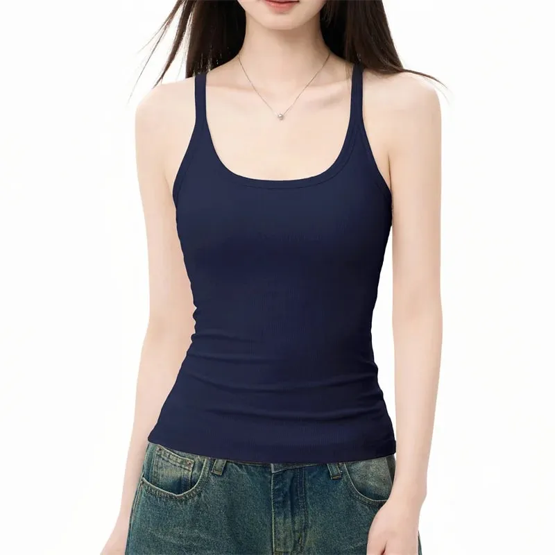 Zjaiss Elegant Knit Summer Tank Top Korean Slim Solid U Neck Women Cami Soft Ribbed Basic Layering Vest Fashion Ladies Top