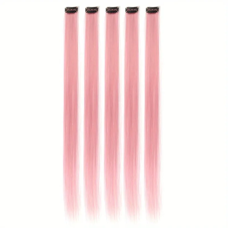 5pcs/set Colorful Clip In Synthetic Hair Extension Rainbow Long Straight Hairpieces For Women Girl Kids Y2K Style Daily Party