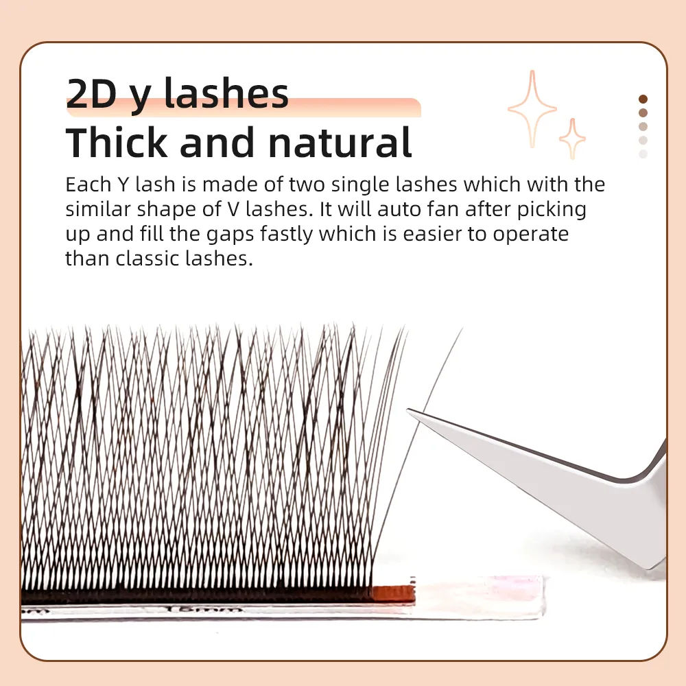 Yelix Brown 2D Y Premade Eye Lashes Single Tip Lash Extensions Natural Thick Soft No Loose Root Easy Fan Salon Lash Cilios Y