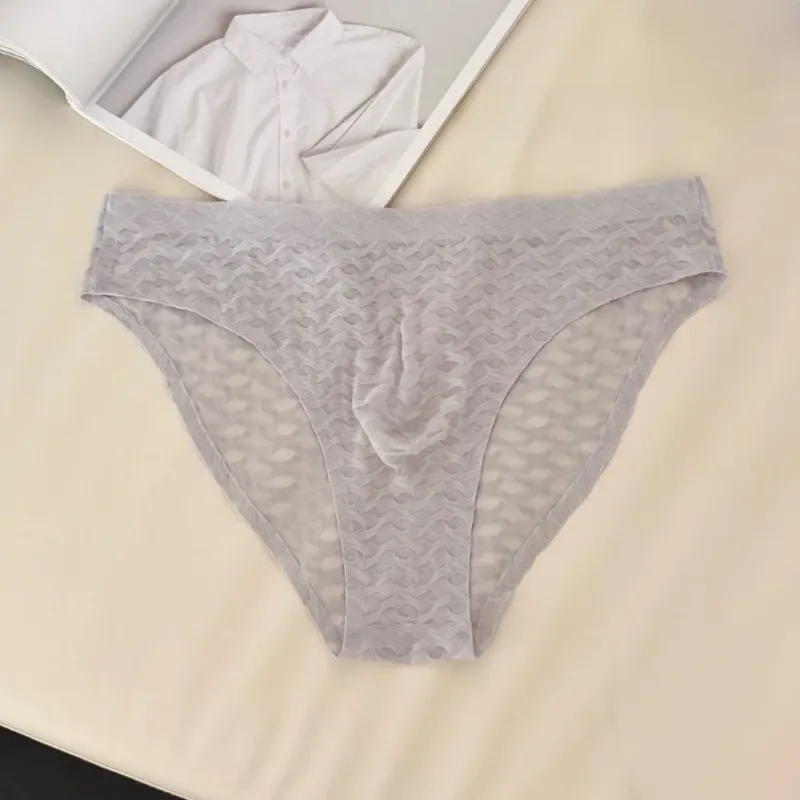 Panties Mesh Thin Men's Underwear Transparent Low Waist Ice Silk Underpants Bubble U Convex Pouch Men Triangle Briefs Male