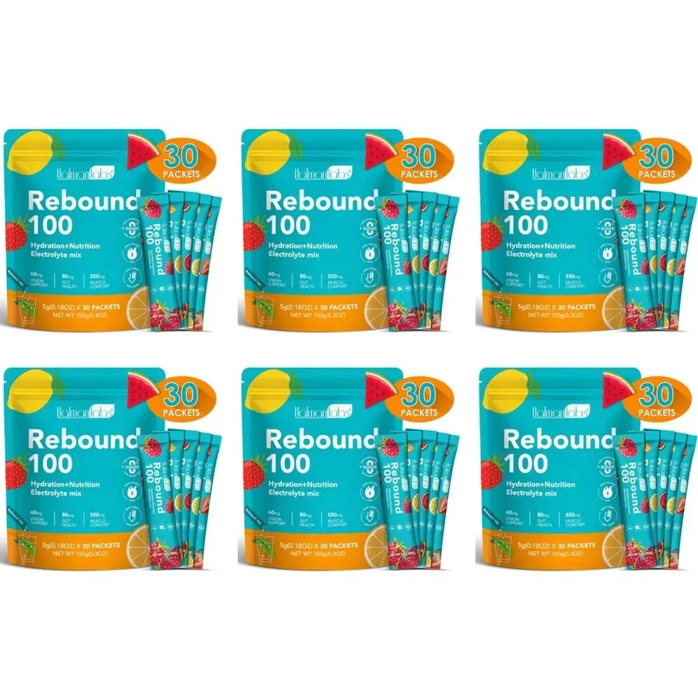 Rebound 100 Electrolyte Powder for Hydration Muscle Comfort with Zero Sugar & Calorie Energy Drink Mix for Workouts 30 Count