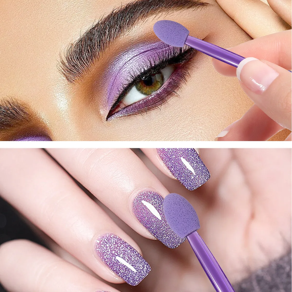 50PCS Double-Ended Eyeshadow Sponge Applicators Purple Disposable Makeup Brushes for Eyeshadow Concealer Nail Art & Eyebrow