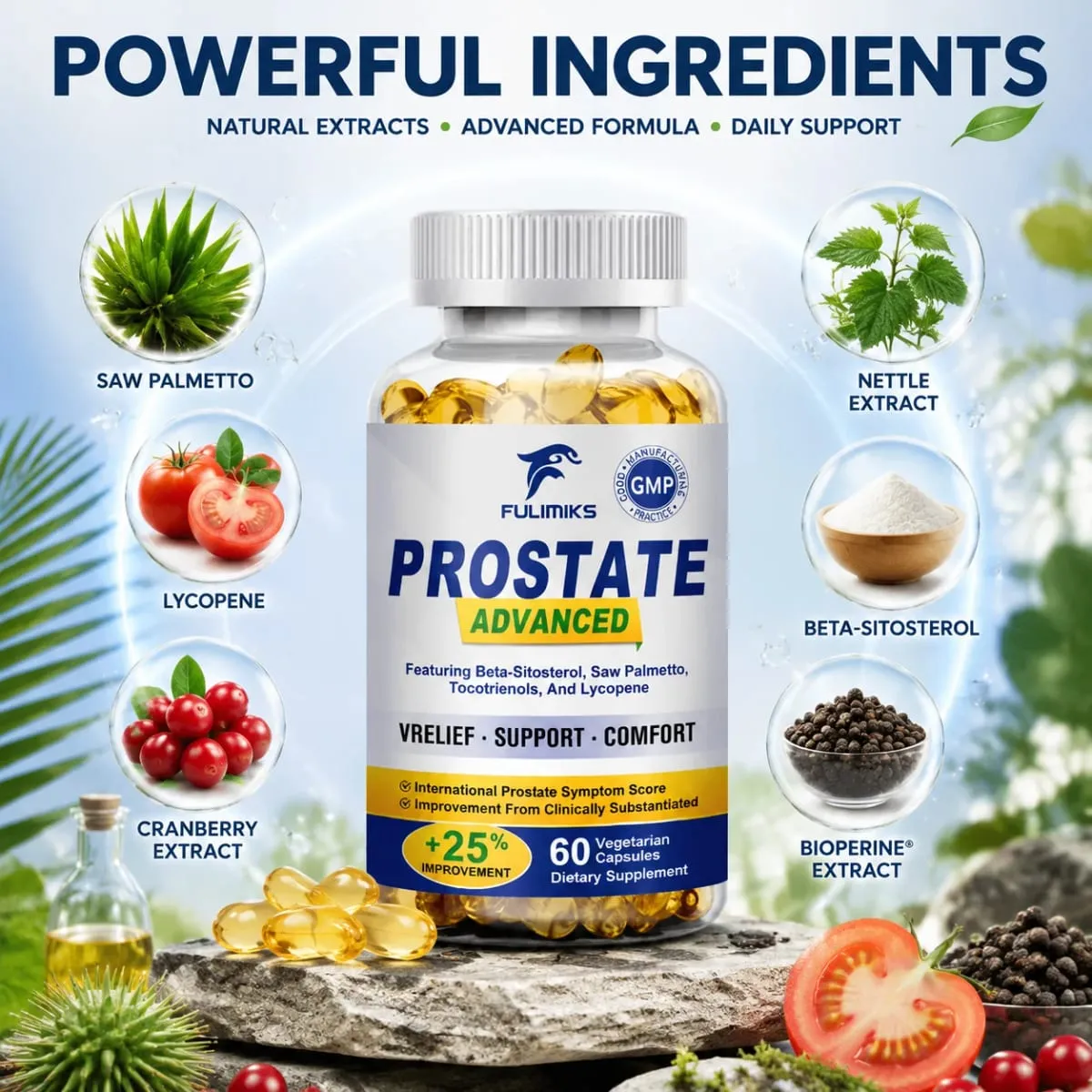 Advanced Saw Palmetto Capsules for Men Support Hair Bladder Urinary Tract & Prostate Health Reducing Nighttime Bathroom Trips