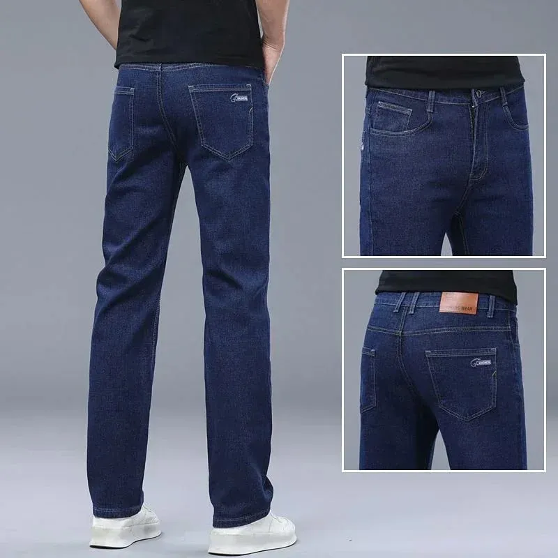 2026 New Comfortable Fabric Jeans Men Business Slim Fit Denim Pants Male Stylish Solid Color Straight Leg Casual Trousers