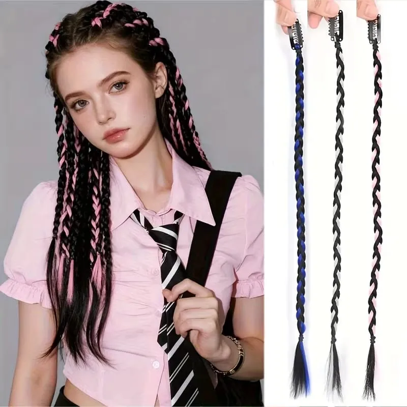 1PCS Y2K Style wig Braid 20 inch Multi-Color Synthetic Hair Clip Suitable for Daily Christmas and Music Festival Parties — image 2
