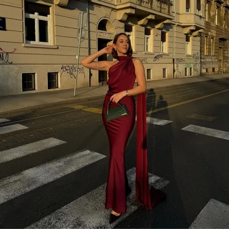 Backless Satin Long Sling Dress Women V Neck Sleeveless Slit Solid Sexy Party Dresses 2026 Summer Lady Vacation Evening Robes
