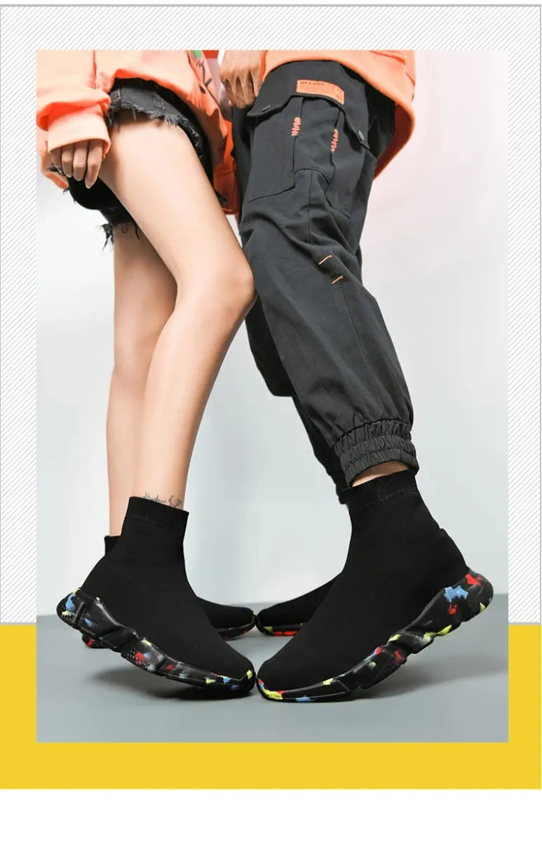 Classic Black High Top Sneakers For Men Women Designer knit Shoes Men's Casual Sneakers Comfortable Slip-on Women's Sports Shoes