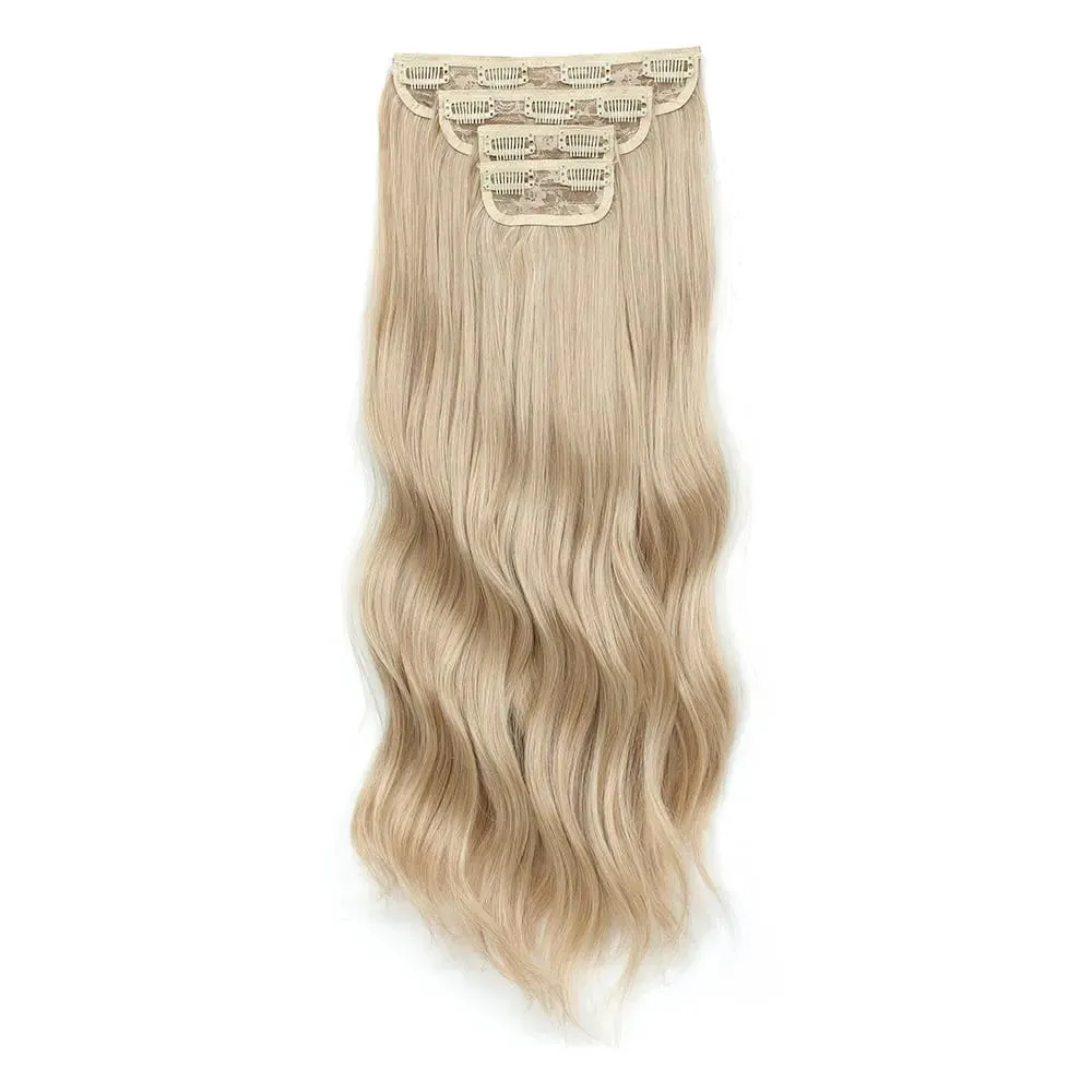 4Pcs/Set 11 Clips 22 Inches 220g Beach Waves Clip in Hair Extensions Sandy Blonde Champagne Heat Resistant Synthetic Hairpiece
