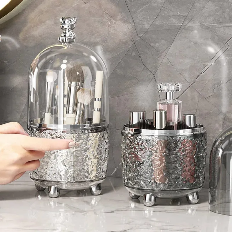 360° Rotating Makeup Brushes Holder Portable Desktop Cosmetic Organizer Dustproof with Cover Lipstick Perfume Clutter Organizer