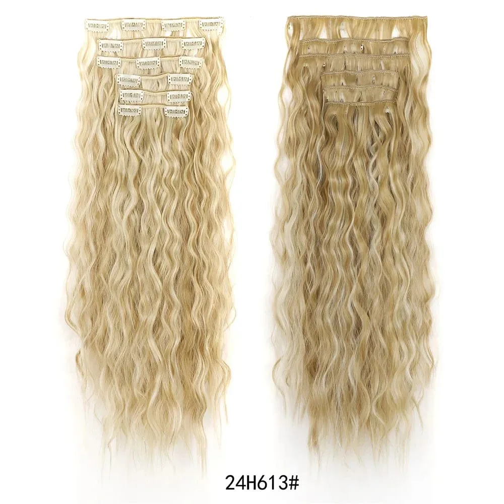 Jeedou Corn Wavy Clip‑in Hair Extensions 6‑Piece 16‑Clips Synthetic High‑Temp Fiber Voluminous Hair Pieces for Ladies