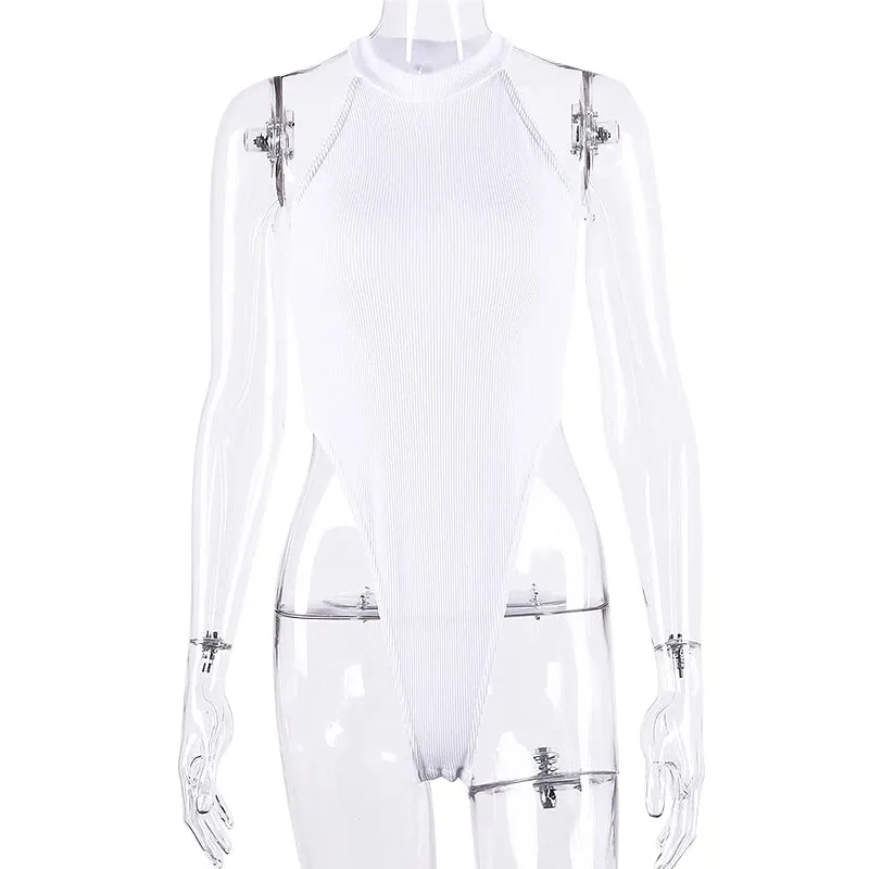 Women Ladies Sexy Sleeveless Solid Color High Cut Slim Skinny Bodycon Club Beach Fashion Halter Bodysuits Leotard Tops Rompers