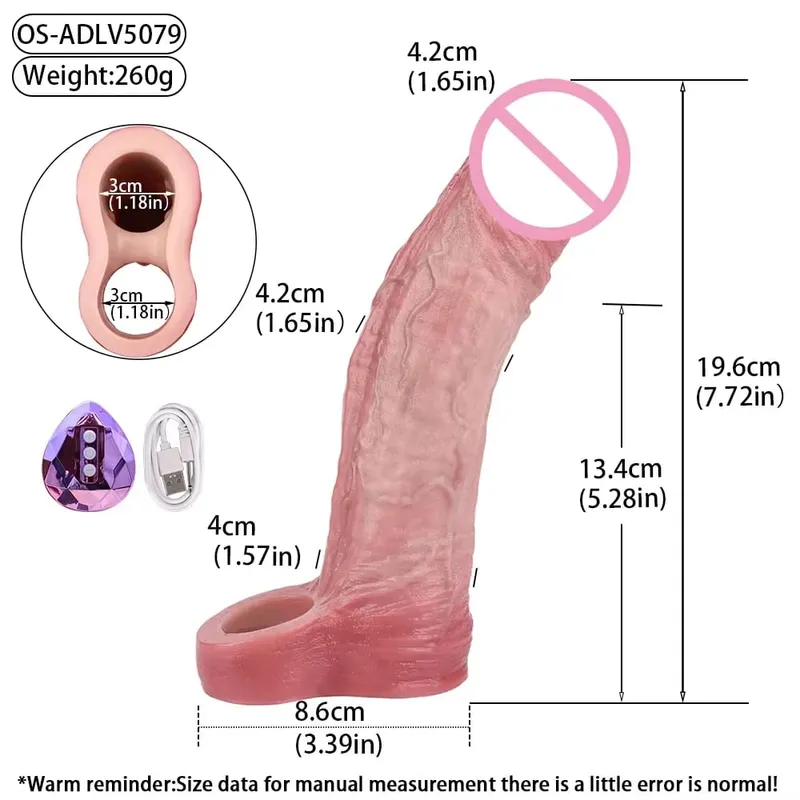 Controle sem fio realista oco vibrador macio silicone pênis manga preservativo masculino pau realçador atraso ejaculação brinquedos sexuais