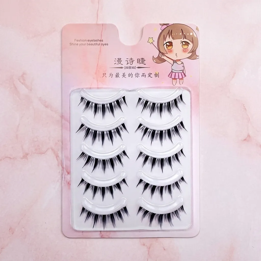 5pairs Korean Style False Eyelashes Natural Manga Lashes Cluster Perfect Daily Eye Makeup Curling Synthetic Fiber Lash Extension