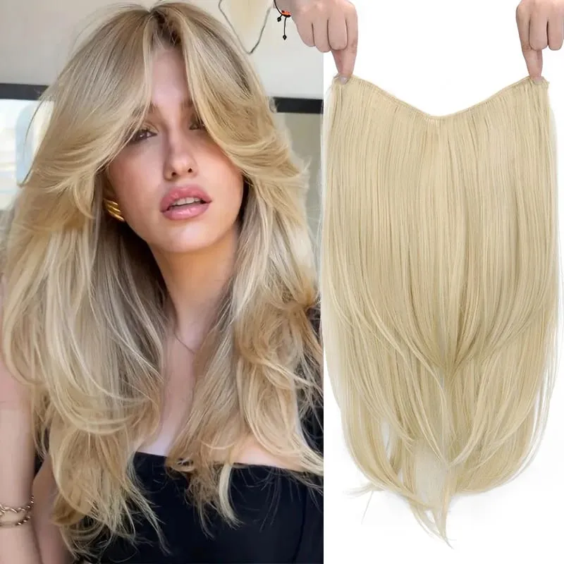 22Inch Synthetic Long Straight Multi Layer Hair Extension BB Clip Style Fiber Hairpiece for Women Daily Wear Confident Elegant