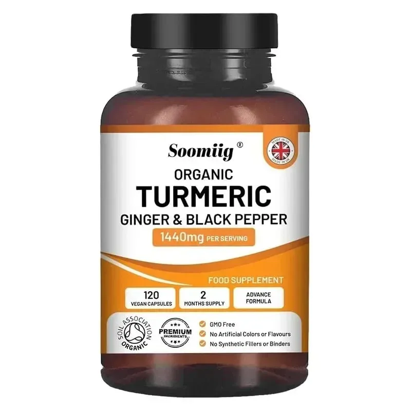 Organic Turmeric Ginger & Black Pepper Capsules Supports Joint Health Cushioning Digestive & Immune & Balances blood sugar