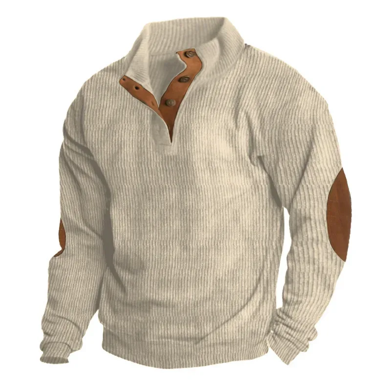 Men's Cargo Sweatshirt American Splicing Patch Pullover Men's Outdoor Jacket Corduroy Casual Long Sleeve Sweatshirt