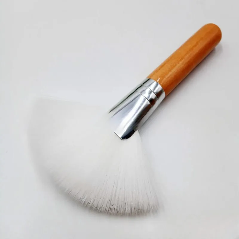 Mini Makeup Brush Gentle Esthetician Cleaning Cosmetic Small White Short Wooden Handle Synthetic Fiber Fan Brushes For Facial — image 8
