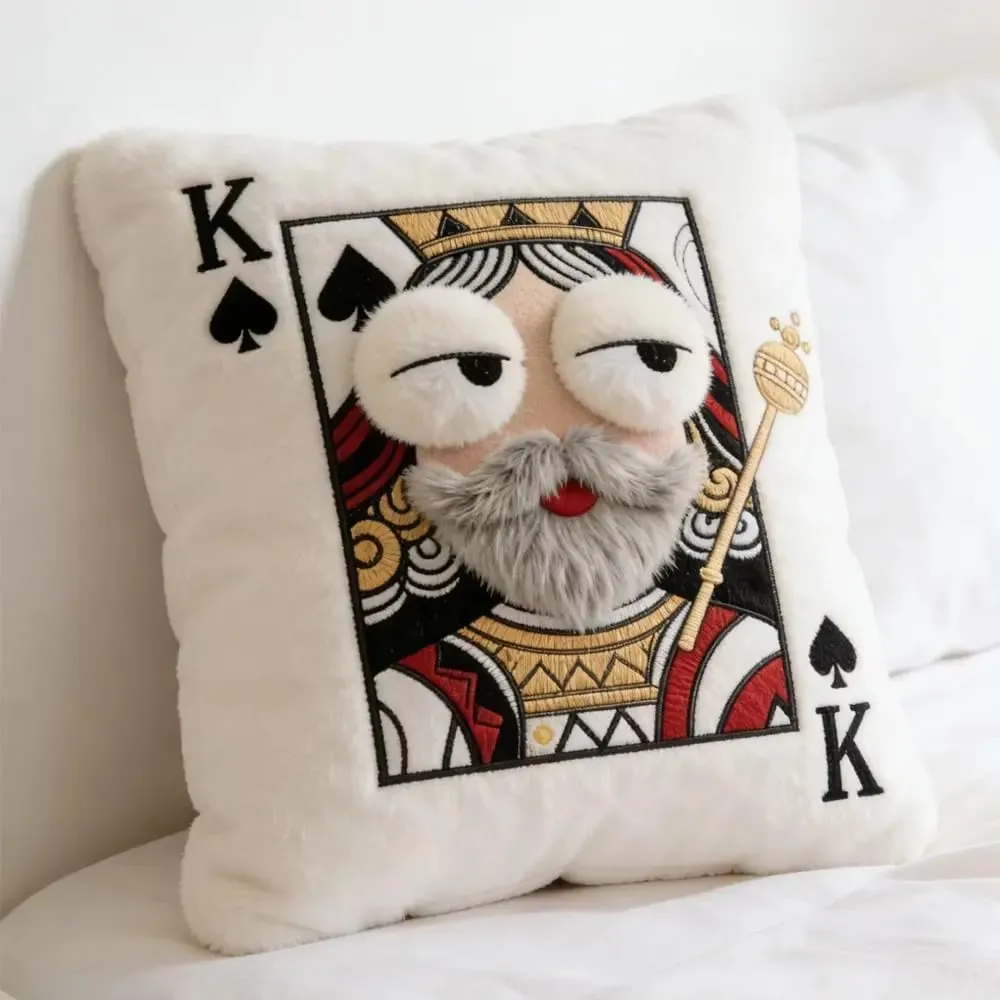 Patchwork Style Poker Card Cushion 3D Big Eyes High-Value Design Embroidered Pillow Card Game Theme Patchwork Pillow Home Decor