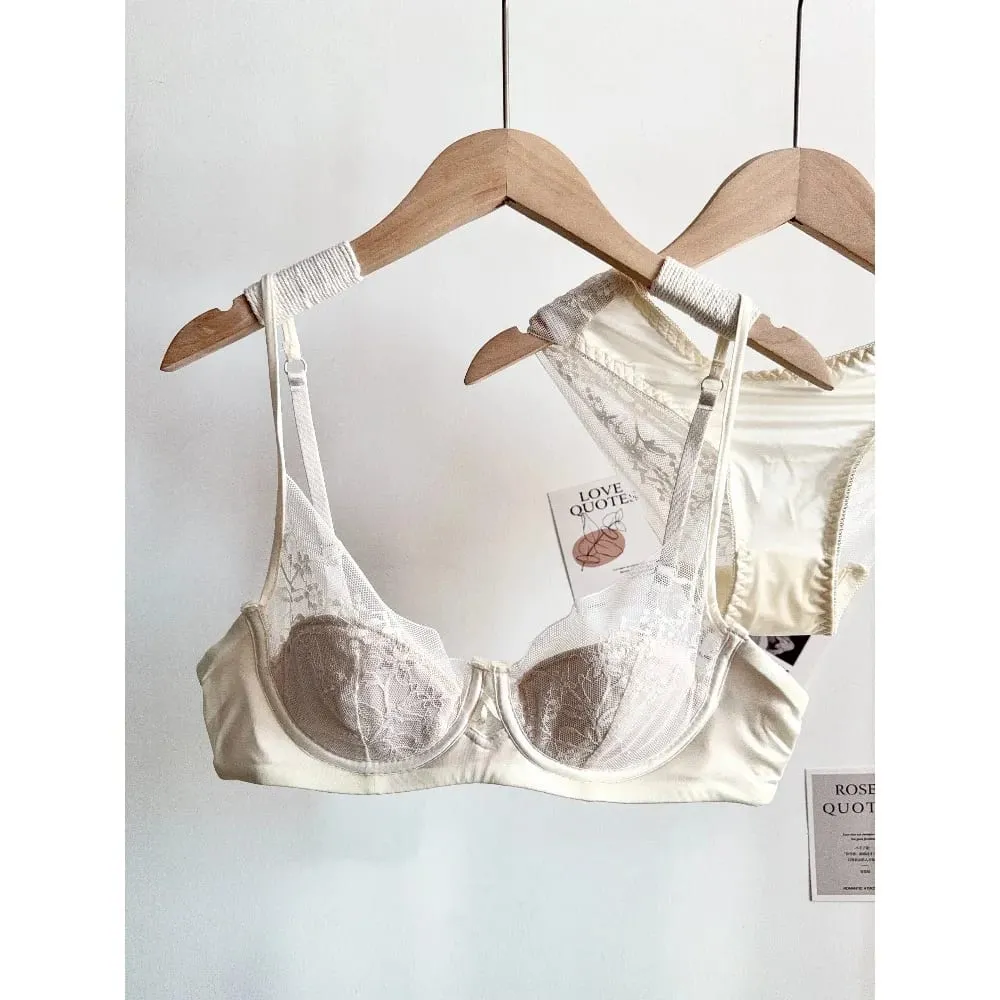 Soft Underwire Lace Lingerie Set Women Thin Cup Push‑Up Bra Panty Suit Breathable Intimates For Small Bust 32‑38 Daily Underwear