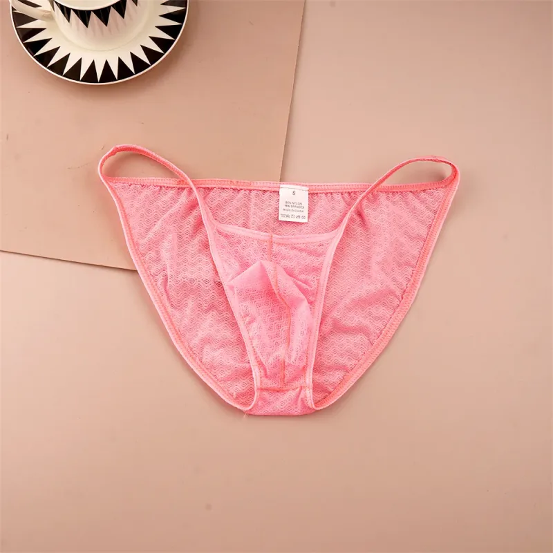 Mesh Nylon Pink Underwear for Men Solid Color Breathable Summer Cool Male Bulge Pouch Briefs Ultra Thin Sexy Plus Size Panties