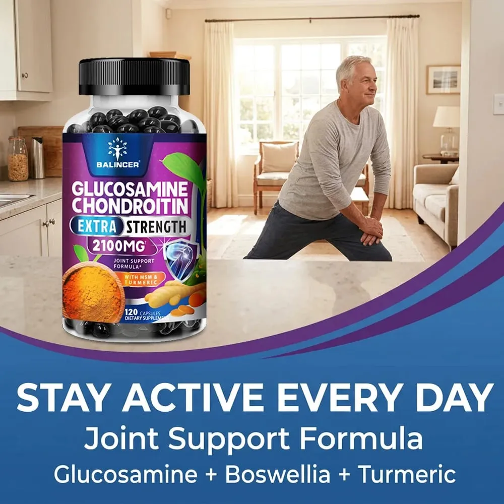 Glucosamine Chondroitin Capsules with Turmeric Root for Support Stress Relief Bone Joint & Immune Health Dietary Supplement