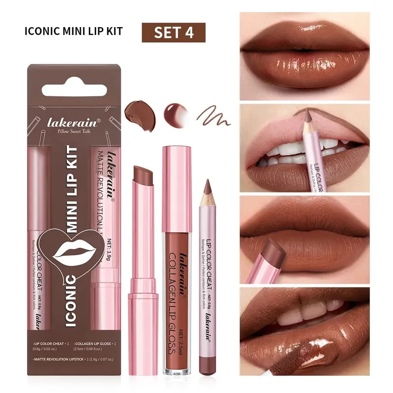 5 farve læbe liner + læbestift sæt og læbe plet let farve mat læbe kit læbestift Langvarig rød læbestift læbe makeup sæt