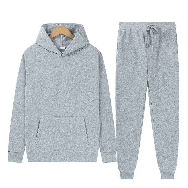 Men's Autumn/Winter New Solid Color Hoodie + Pants Two-Piece Set, Stylish Casual Sports Suit with Custom Printed Logo — image 29