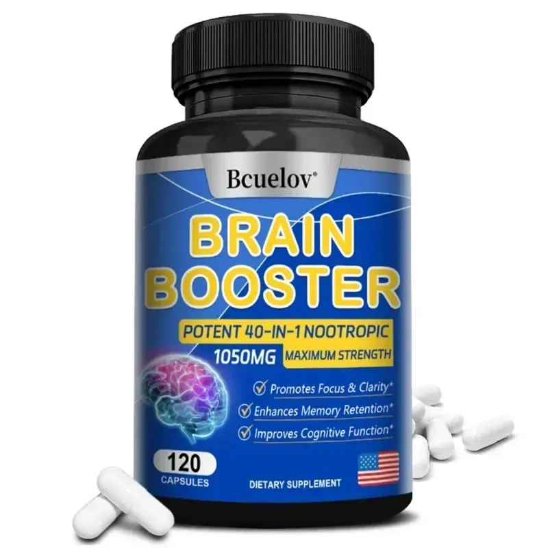 Brain Nutrition Capsules - Dietary Supplement 40-in-1 Potent Formula Vegan Non-GMO Supports Focus and Brain Health
