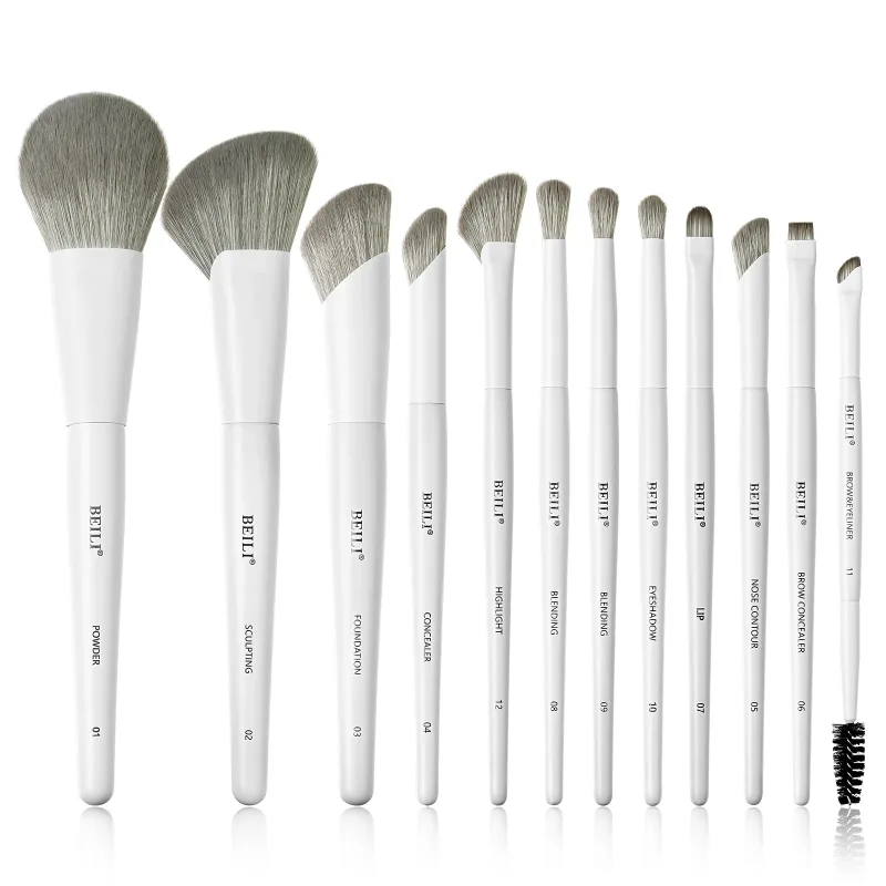 12-Piece Vegan Makeup Brush Set for Powder Foundation Concealer Eyebrows Eyeshadow Contour Eyeliner Blender Eye Brushes