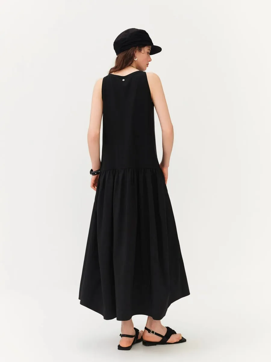 Women's Minimalist Commute Sleeveless Crew Neck Slim Fit Tank Dress 2026 Summer New Arrival Elegant Black Long Daily Dress