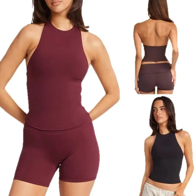 European Style Ladies Solid Sleeveless Halter Bra Set Sexy Backless Padded Intimates Lingerie Underwear Outfit
