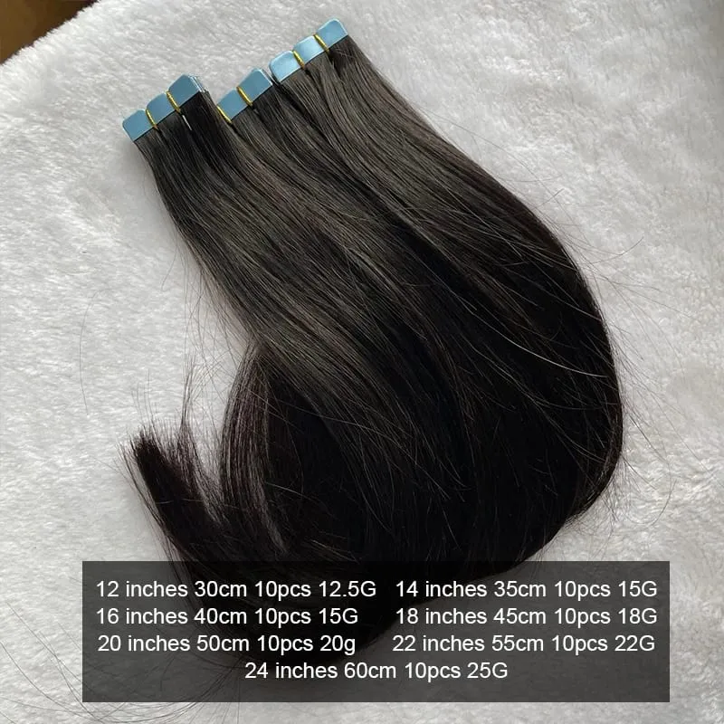 Tape in Human Hair Extensions 12-20 inches Mini Tape Hair Extension Straight 10pcs Machine Remy Invisible Adhesive Tape Hair