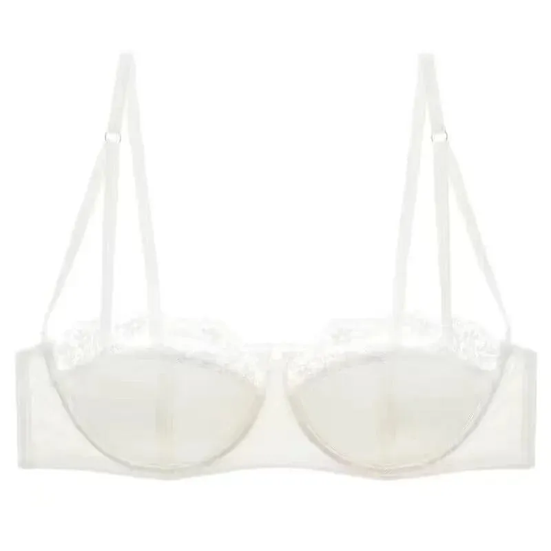 Sexy Satin Half Cup Bra Set with Steel Ring Thin Comfortable Upper Support Green Lace Edge Glossy Lingerie for Women