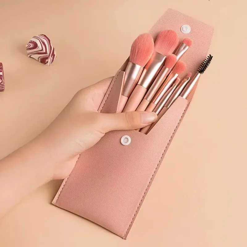 Mini 8pcs Macaron Makeup Brushes Soft Fluffy Travel Cosmetic Kit For Face Eyes Blending Blush Foundation